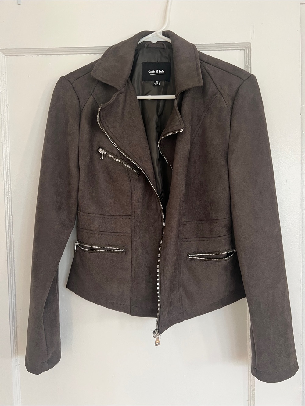 Women's Charcoal Grey Suede Moto Jacket